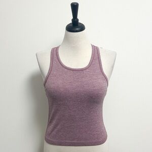 CRZ Yoga Heather Misty Merlot Ribbed Racerback Long Line Crop Tank Top Large NWT